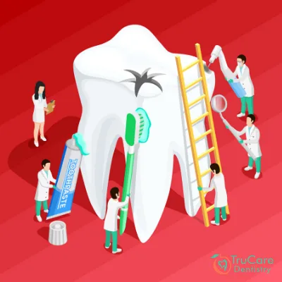 What are the treatment options for deep cavities and related teeth damage